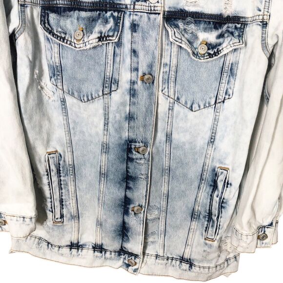 Free People Medium Destroyed Long and Lean Trucker Jacket Oversize OB1305529 - Picture 7 of 12